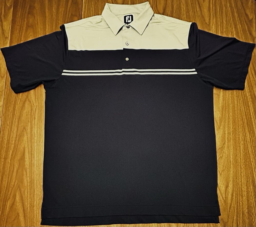 Footjoy (FJ) Golf Polo Navy/Gray/White Striped - Men’s XL